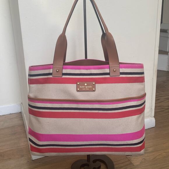 Kate Spade Oak Island Cotton Magazine Tote with Leather Handles - Picture 1 of 8